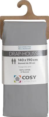 Drap housse 140x190<BR>100% coton<BR>Gris