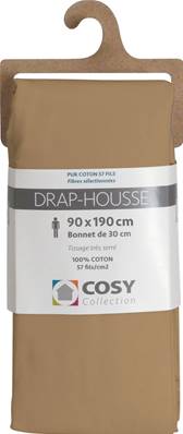 Drap housse 90x190<BR>100% coton<BR>Ocre