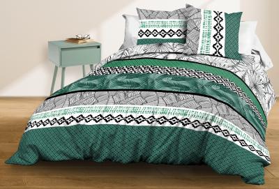 Housse de couette 220x240 + 2 taies <BR>Pur coton 57 fils <BR>Feuillage vert