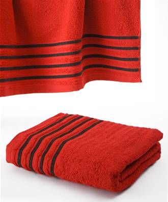 Drap De Bain 100x150 cm<BR>100% Coton - 550 gr/m2<BR>Rouge Avec Liserets Noir