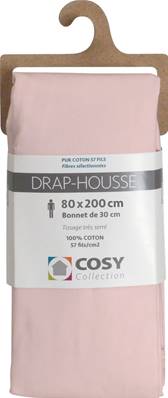 Drap housse 80x200<BR>100% coton<BR>Rose poudré