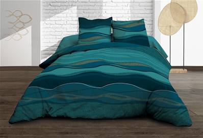 Housse de couette 240x260 + 2 taies <BR>Pur coton 57 fils <BR>Baltic bleu