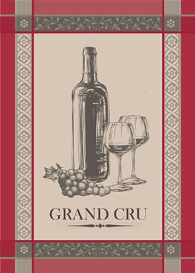 Torchon Jacquard tissé teint 50x70 cm <BR>100% coton qualité supérieure<BR>GRAND CRU rouge