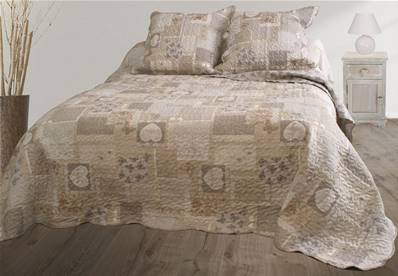 Couvre-lit boutis + 2 taies<BR>230x250<BR>Papillons beige
