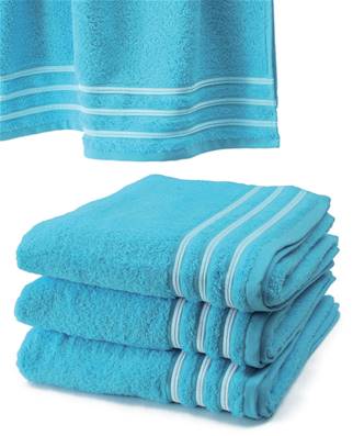 Drap De Douche 70x140 cm<BR>100% Coton - 550 gr/m2<BR>Turquoise Avec Liserets Blanc