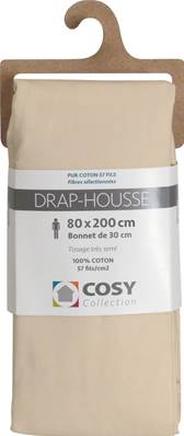 Drap housse 80x200<BR>100% coton<BR>Ficelle