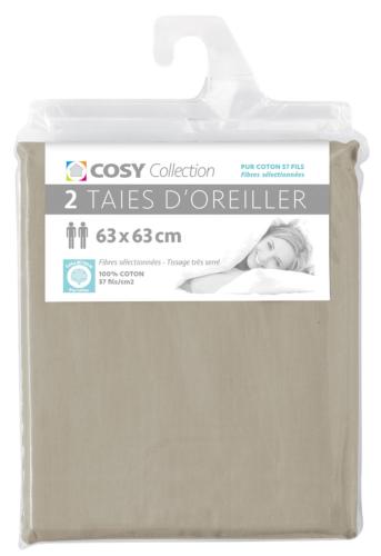Lot de 2 taies d'oreiller 63x63<BR>100% coton<BR>Ficelle