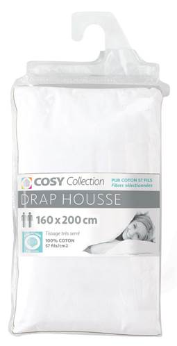 Drap housse 160x200<BR>100% coton<BR>Blanc