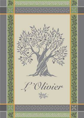 Torchon Jacquard tissé teint 50x70 cm <BR>100% coton qualité supérieure<BR>OLIVIER vert