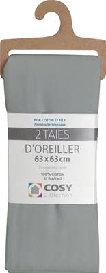 Lot de 2 taies 63x63<BR>100% coton<BR>Gris