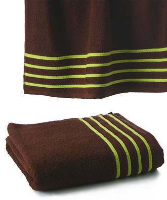 Drap De Bain 100x150 cm<BR>100% Coton - 550 gr/m2<BR>Chocolat Avec Liserets Anis