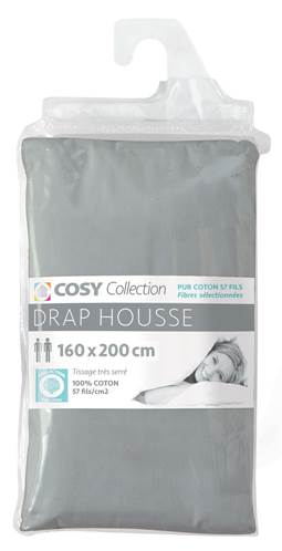 Drap housse 160x200<BR>100% coton<BR>Gris