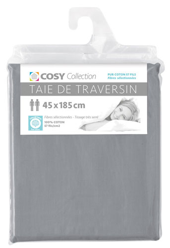 Taie de traversin 45x185<BR>100% coton<BR>Gris
