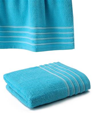 Drap De Bain 100x150 cm<BR>100% Coton - 550 gr/m2<BR>Turquoise Avec Liserets Blanc