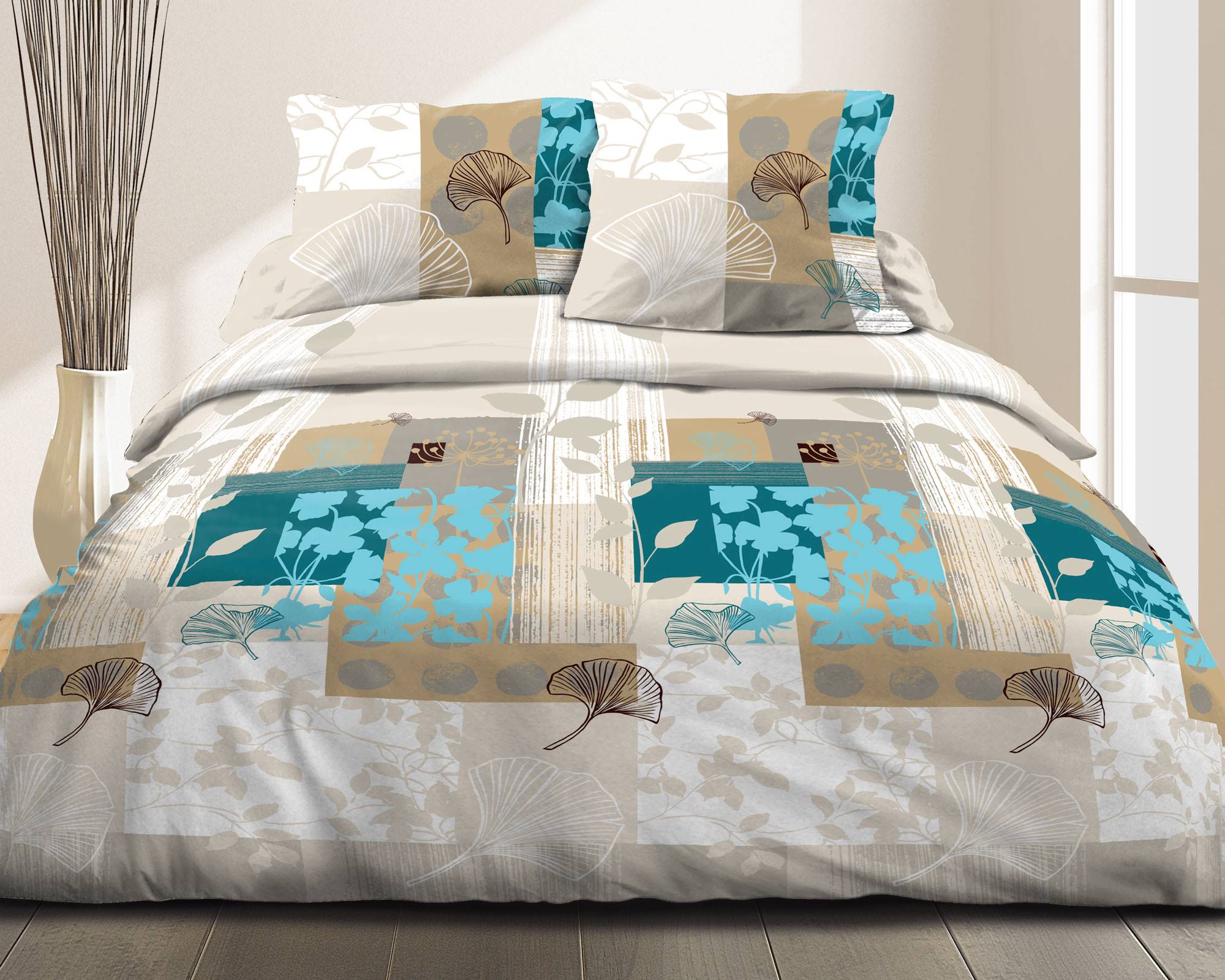 2 Taies d'oreiller 63x63 - 100% coton 57 fils - Turquoise