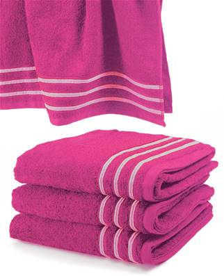 Serviette De Toilette 50x100 cm<BR>100% Coton - 550 gr/m2<BR>Fuchsia Avec Liserets Blanc