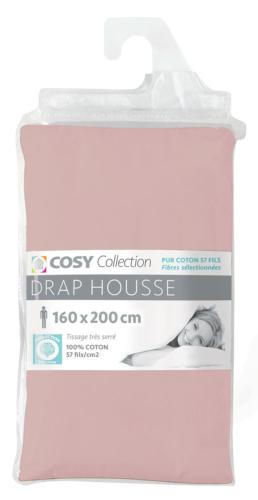 Drap housse 160x200<BR>100% coton<BR>Rose poudré