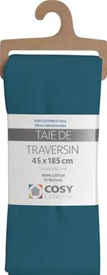 Taie de traversin 45x185<BR>100% coton<BR>Bleu canard