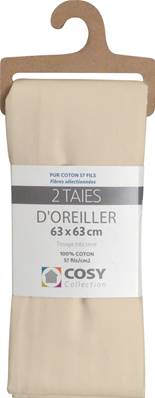 Lot de 2 taies 63x63<BR>100% coton<BR>Ficelle