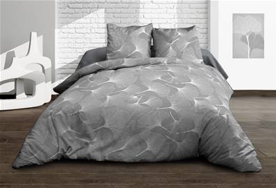 Housse de couette 240x260 + 2 taies <BR>Pur coton 57 fils <BR>Biloba gris