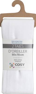 Lot de 2 taies 50x70 <BR>100% coton<BR>Blanc