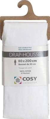 Drap housse 80x200<BR>100% coton<BR>Blanc