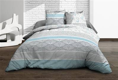 Housse de couette 240x260 + 2 taies <BR>Pur coton 57 fils <BR>Louise bleu