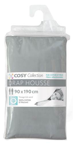 Drap housse 90x190<BR>100% coton<BR>Gris
