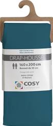 Drap housse 160x200<BR>100% coton<BR>Bleu canard