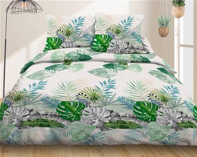 Housse de couette 220x240 + 2 taies <BR>Pur coton 57 fils <BR>Tropical