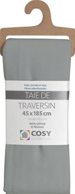 Taie de traversin 45x185<BR>100% coton<BR>Gris