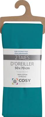 Lot de 2 taies 50x70 <BR>100% coton<BR>Vert turquoise