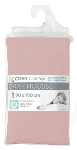 Drap housse 90x190<BR>100% coton<BR>Rose poudré