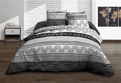 Housse de couette 220x240 + 2 taies <BR>Pur coton 57 fils <BR>Yuma gris