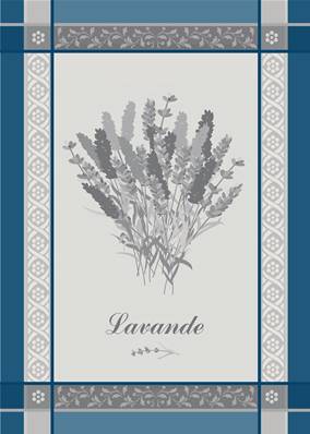 Torchon Jacquard tissé teint 50x70 cm <BR>100% coton qualité supérieure<BR>LAVANDE bleu
