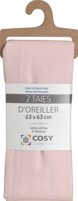 Lot de 2 taies 63x63<BR>100% coton<BR>Rose poudré