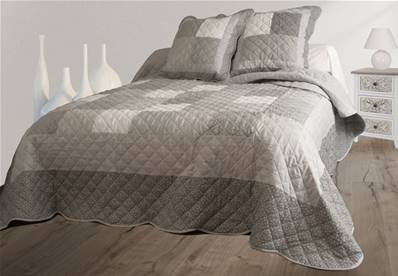 Couvre-lit boutis + 2 taies<BR>230x250<BR>Patchwork gris