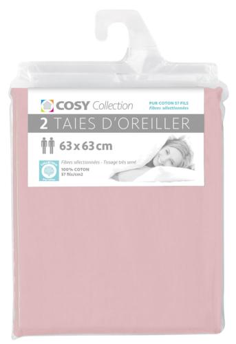 Lot de 2 taies d'oreiller 63x63<BR>100% coton<BR>Rose poudré