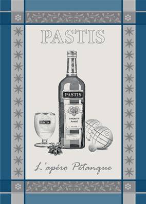 Torchon Jacquard tissé teint 50x70 cm <BR>100% coton qualité supérieure<BR>PASTIS bleu