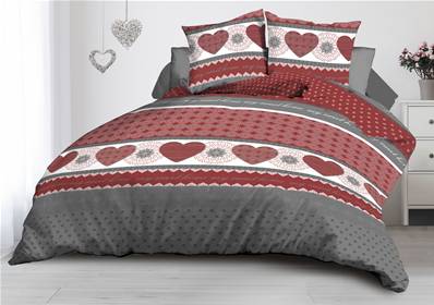 Parure Drap plat + drap-housse 140x190 + 2 Taies <BR>Microfibre <BR>Coeurs rouge