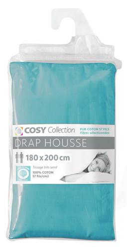 Drap housse 180x200<BR>100% coton<BR>Turquoise