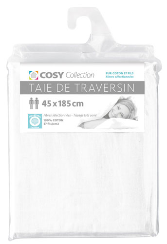 Taie de traversin 45x185<BR>100% coton<BR>Blanc