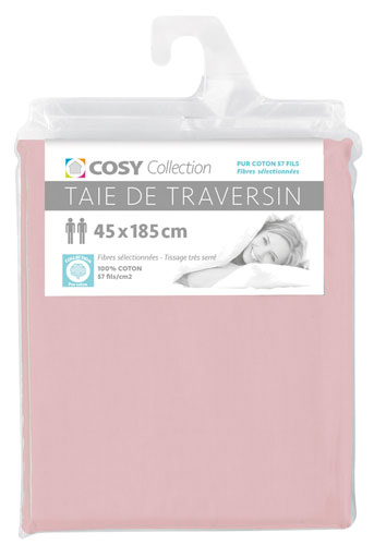 Taie de traversin 45x185<BR>100% coton<BR>Rose poudré