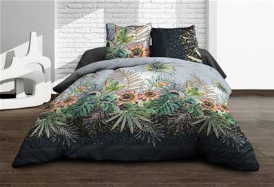 Housse de couette 220x240 + 2 taies <BR>Pur coton 57 fils <BR>Flora