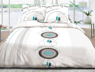 Housse de couette 240x260 + 2 taies <BR>Pur coton 57 fils <BR>Dream turquoise