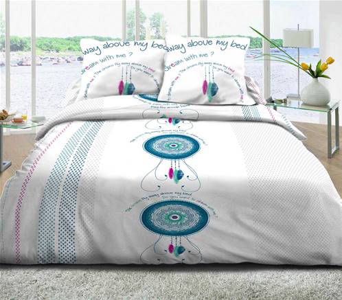 Housse de couette 240x260 + 2 taies <BR>Pur coton 57 fils <BR>DREAM BLEU