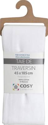 Taie de traversin 45x185<BR>100% coton<BR>Blanc