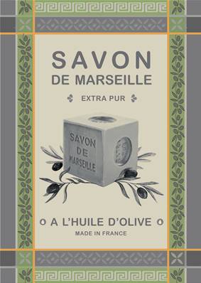 Torchon Jacquard tissé teint 50x70 cm <BR>100% coton qualité supérieure<BR>SAVON DE MARSEILLE vert