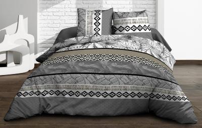 Housse de couette 240x260 + 2 taies <BR>Pur coton 57 fils <BR>Feuillage gris