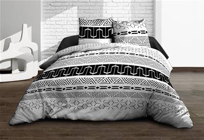 Housse de couette 240x260 + 2 taies <BR>Pur coton 57 fils <BR>Graphic